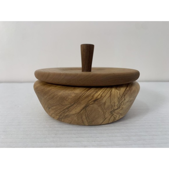Olive And Cherry Wood Turned Bowl With Lid Handmade Centrepiece 5.5" - Picture 4 of 7
